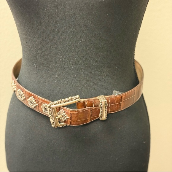 Brighton Accessories - Brighton Brown Croc-Embossed Leather Western Belt. Size Small
